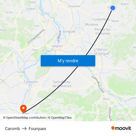 Caromb to Fourques map