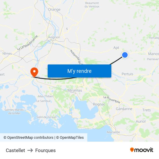 Castellet to Fourques map