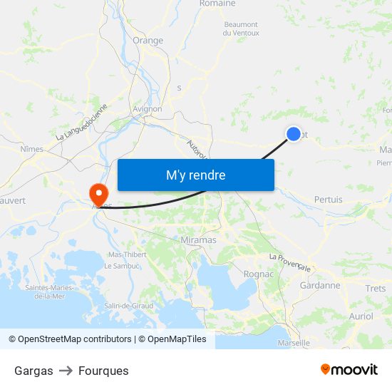Gargas to Fourques map
