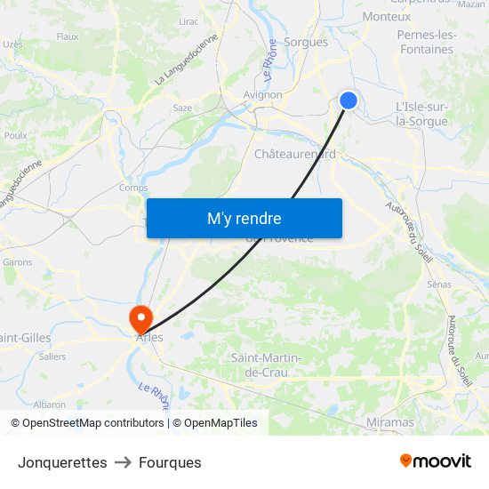 Jonquerettes to Fourques map