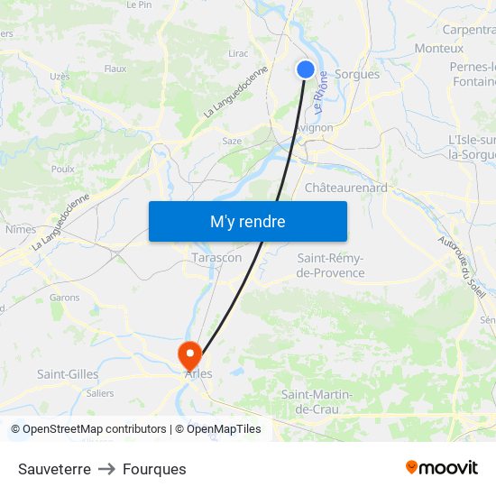 Sauveterre to Fourques map