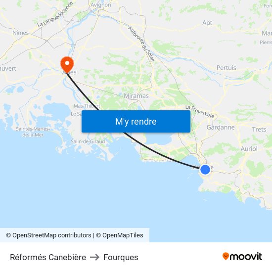 Réformés Canebière to Fourques map