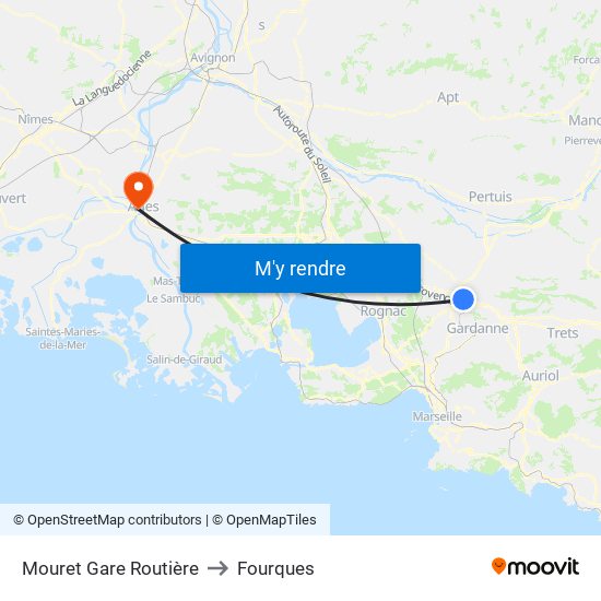 Mouret Gare Routière to Fourques map