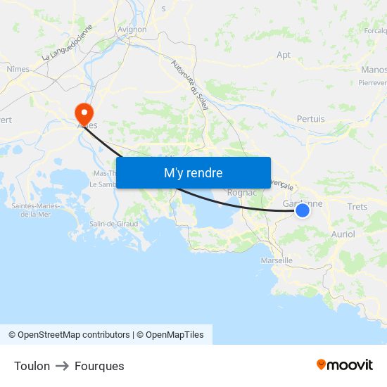 Toulon to Fourques map