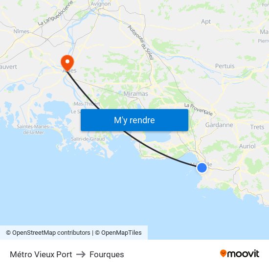 Métro Vieux Port to Fourques map