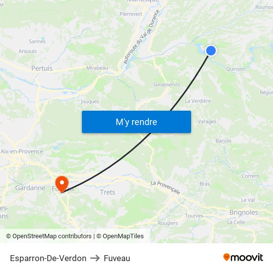 Esparron-De-Verdon to Fuveau map
