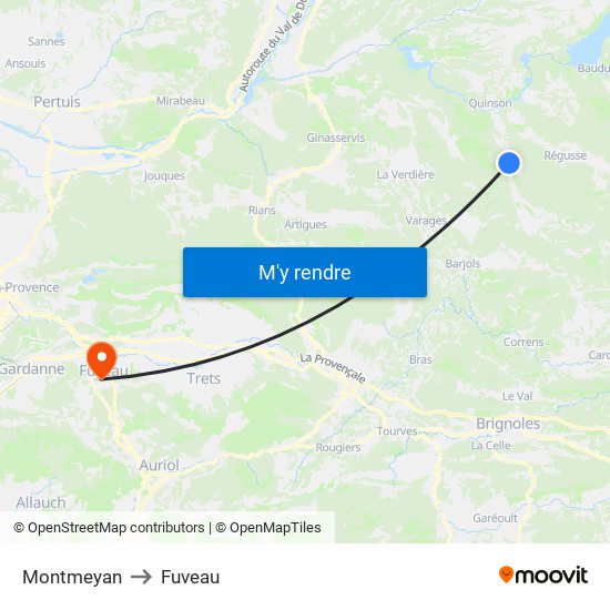 Montmeyan to Fuveau map