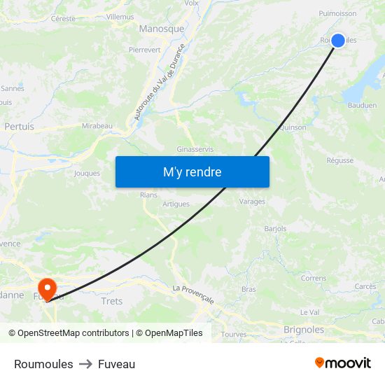 Roumoules to Fuveau map