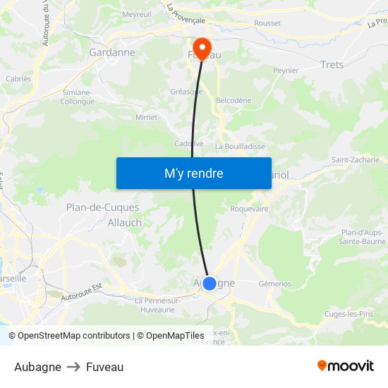 Aubagne to Fuveau map