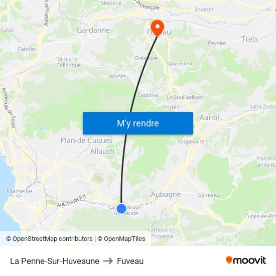 La Penne-Sur-Huveaune to Fuveau map