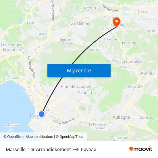 Marseille, 1er Arrondissement to Fuveau map