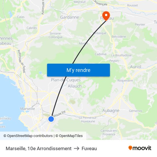 Marseille, 10e Arrondissement to Fuveau map