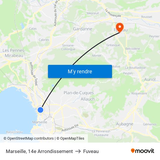 Marseille, 14e Arrondissement to Fuveau map