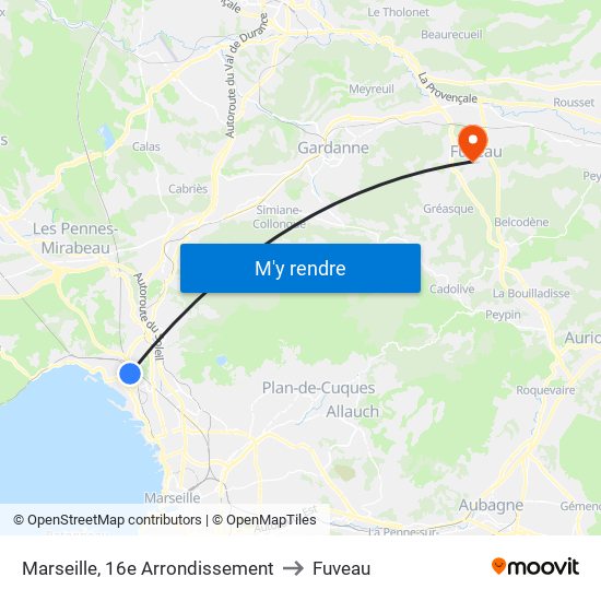 Marseille, 16e Arrondissement to Fuveau map