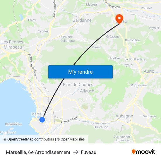 Marseille, 6e Arrondissement to Fuveau map