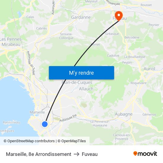 Marseille, 8e Arrondissement to Fuveau map