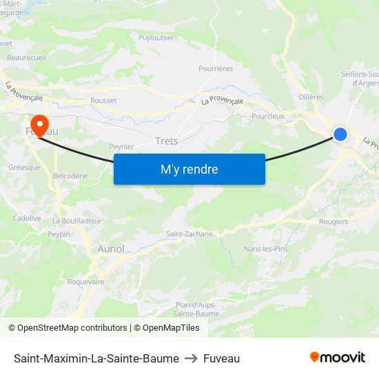 Saint-Maximin-La-Sainte-Baume to Fuveau map