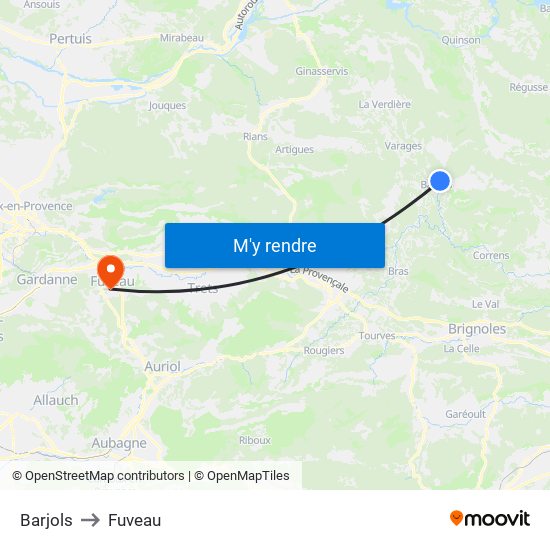 Barjols to Fuveau map