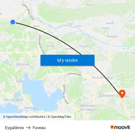 Eygalières to Fuveau map