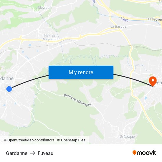 Gardanne to Fuveau map