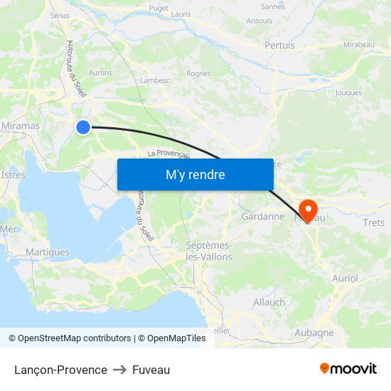 Lançon-Provence to Fuveau map