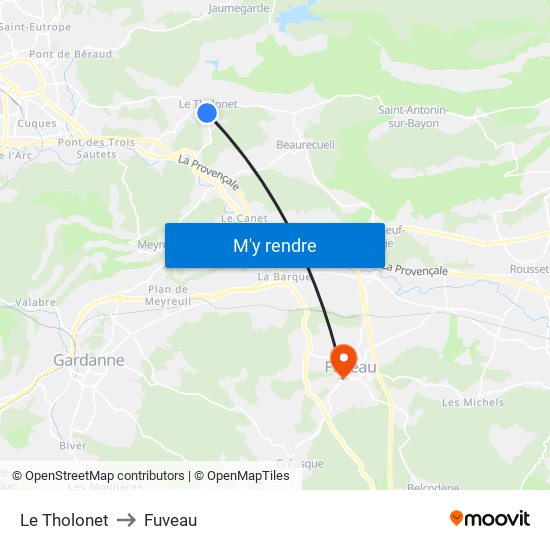 Le Tholonet to Fuveau map