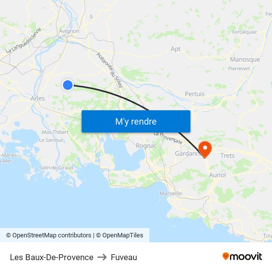 Les Baux-De-Provence to Fuveau map