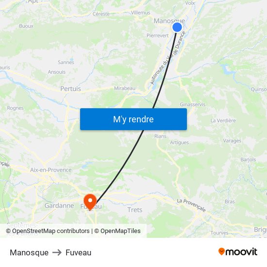 Manosque to Fuveau map