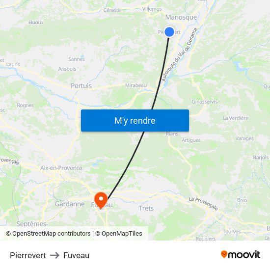 Pierrevert to Fuveau map