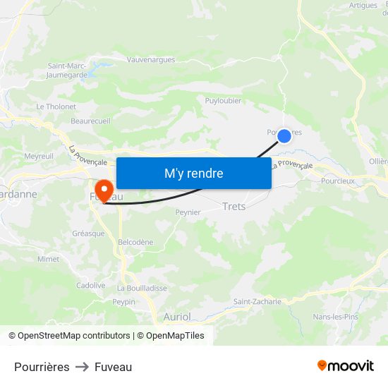 Pourrières to Fuveau map