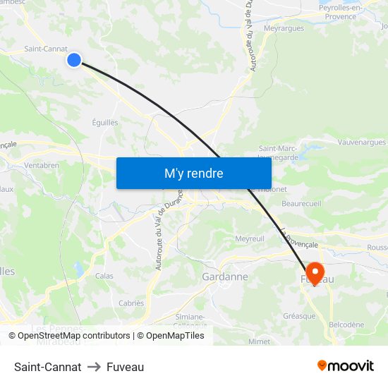 Saint-Cannat to Fuveau map