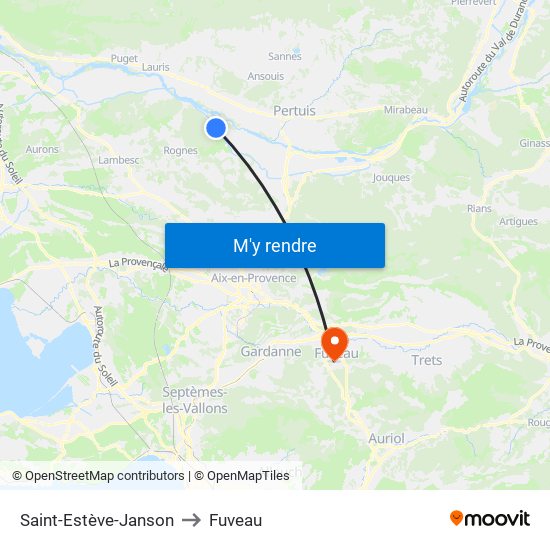 Saint-Estève-Janson to Fuveau map