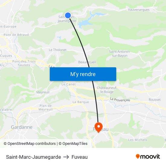 Saint-Marc-Jaumegarde to Fuveau map