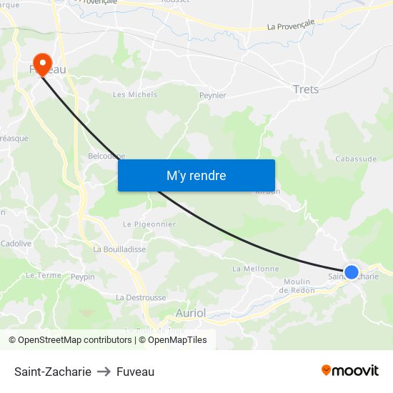 Saint-Zacharie to Fuveau map