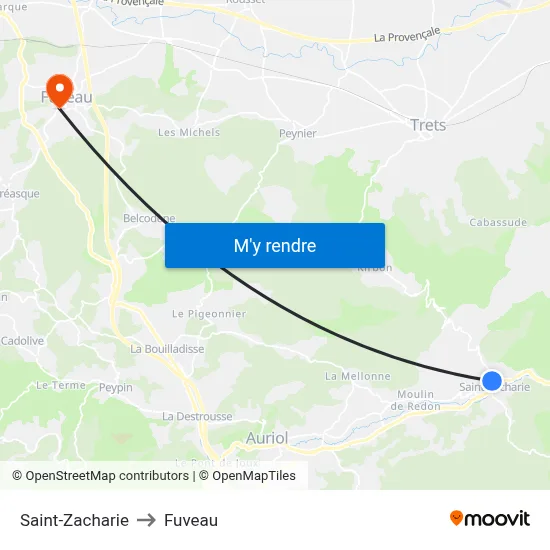 Saint-Zacharie to Fuveau map