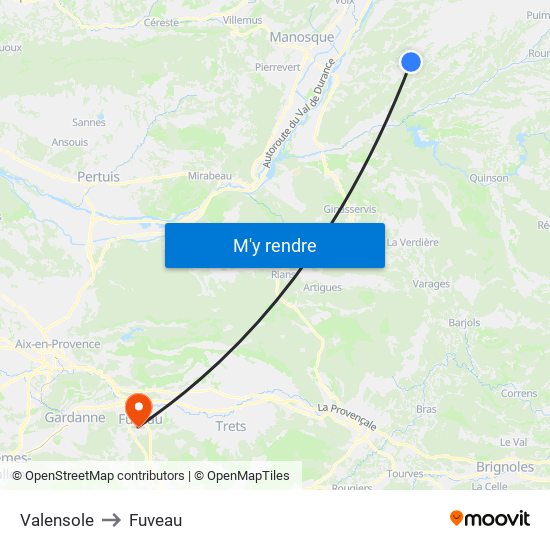 Valensole to Fuveau map