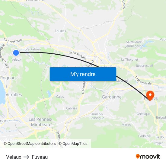 Velaux to Fuveau map