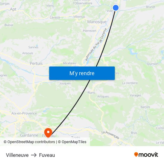 Villeneuve to Fuveau map