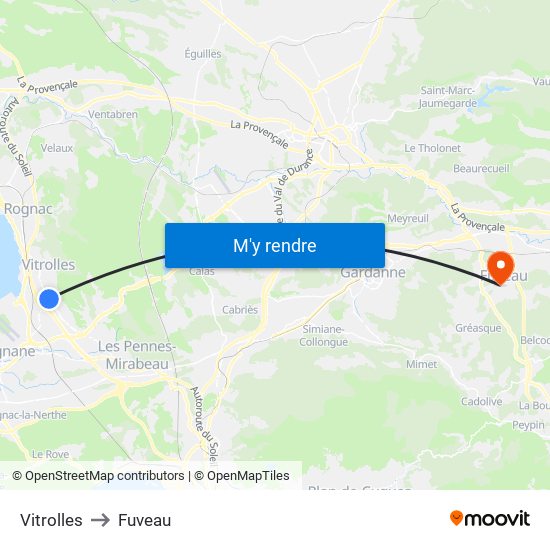 Vitrolles to Fuveau map