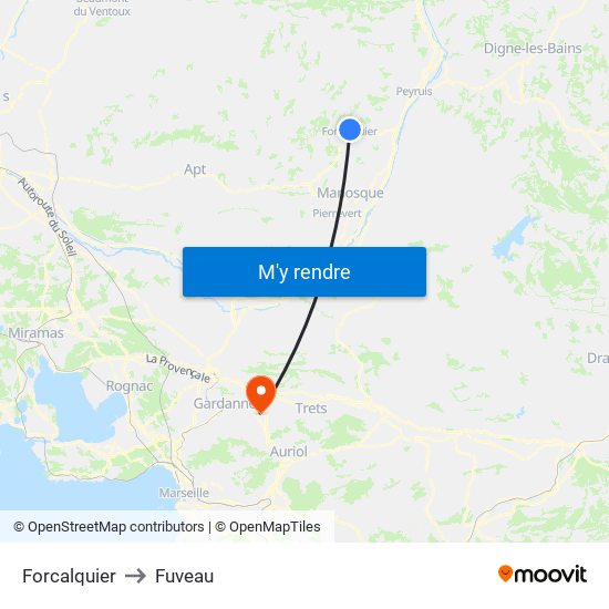 Forcalquier to Fuveau map