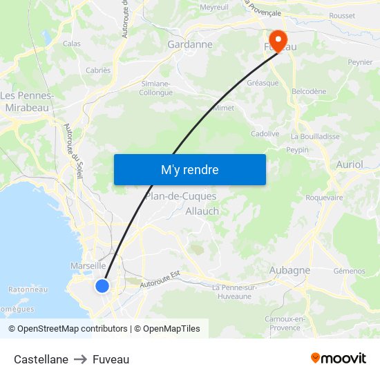 Castellane to Fuveau map