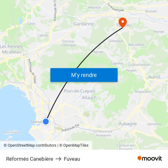 Réformés Canebière to Fuveau map