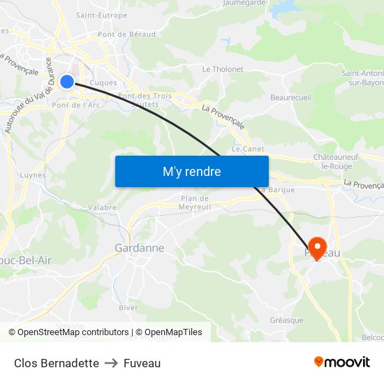 Clos Bernadette to Fuveau map