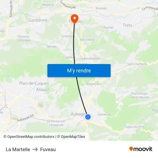 La Martelle to Fuveau map
