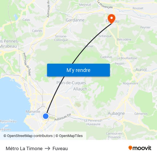 Métro La Timone to Fuveau map