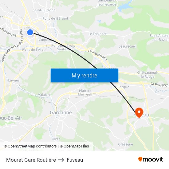 Mouret Gare Routière to Fuveau map