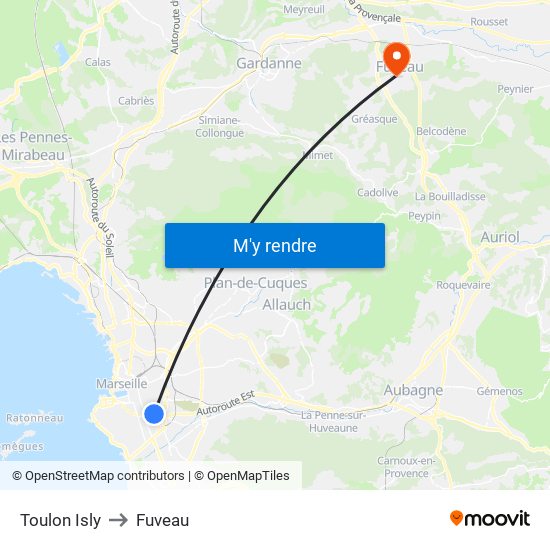 Toulon Isly to Fuveau map