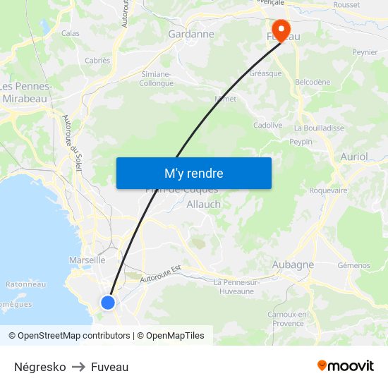 Négresko to Fuveau map