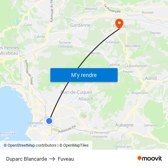 Duparc Blancarde to Fuveau map