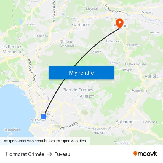 Honnorat Crimée to Fuveau map